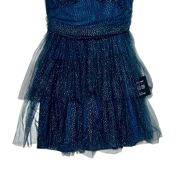 NWT Lulus Sweet Magic Navy Blue Glitter Tiered Tulle Halter Mini Dress, Medium - Picture 9 of 14